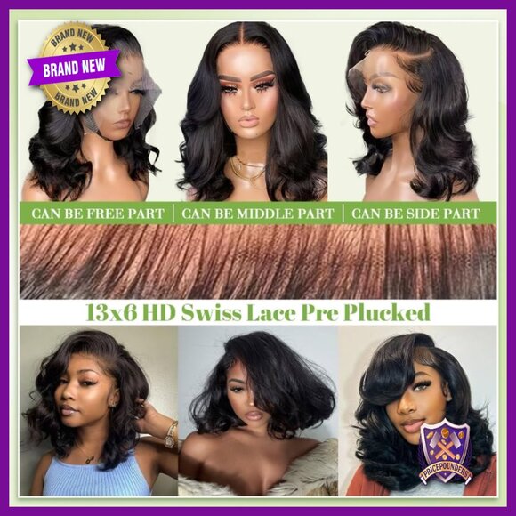 13x6 HD Lace Front Wig Human Hair 200% Density Bob Glueless Pre Plucked main image 5